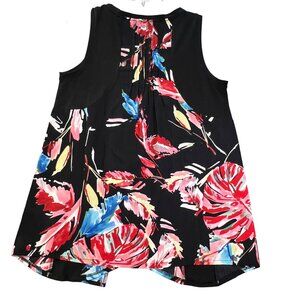 Soft Surroundings Women Black Bright Floral Sleeveless Layered Blouse Sz Medium‎